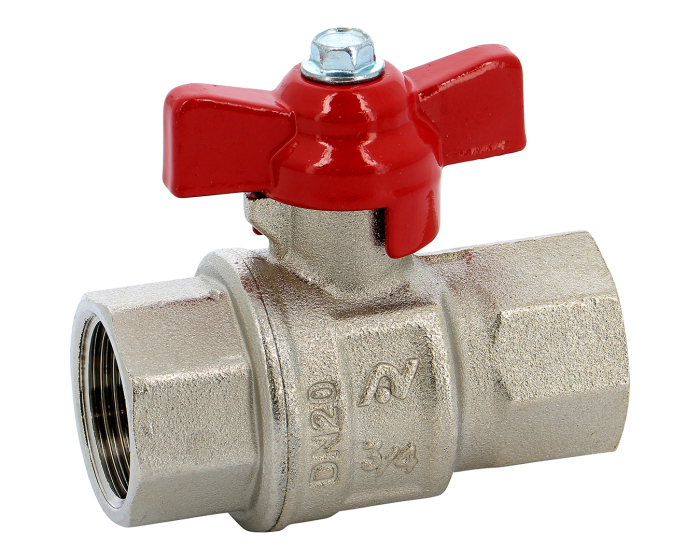 Brass ball valve 523 BSP female/female red butterfly handle 1/4''